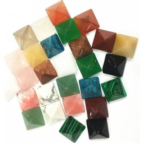New Hot 14*14mm No Hole Reiki Natural Stone Quartz Agates Crystal Pyramid Cabochons DIY Jewelry Accessories Cabochon Beads 50pcs