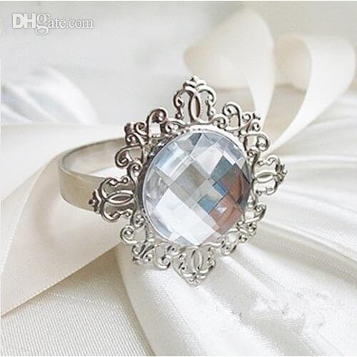 New Arrival Clear Gem Stone Silver Plated Wedding Napkin Rings Wedding Favors Table Decoration 100pcs Free Shipping