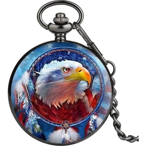 New Fashion Mens Quartz Pocket Watch Eagle Printing Pattern Pocket Watches for Boy Analog Quartz Pendant Gift for Pocket Watch
