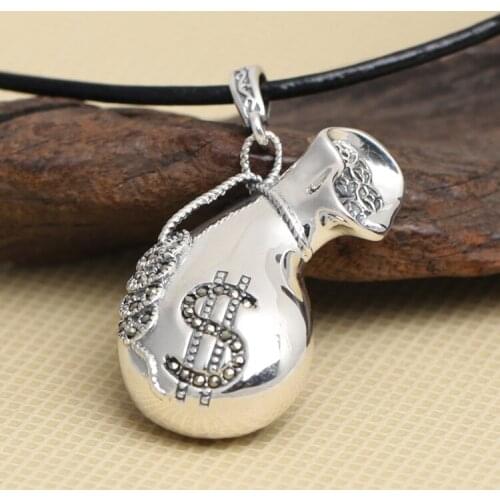 Manufacturers Wholesale S925 Sterling Silver Jewelry Vintage Thai Silver Personality Dollar Sign Purse Female Necklace Pendant