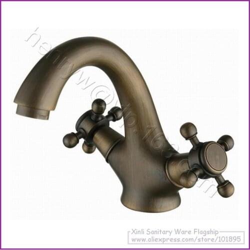 Luxury Deck Mounted Bronze and Black Color Brass Material Double Handle Vanity Mixer