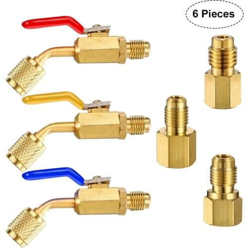 6pcs 1/4 SAE Air-conditioning Ball Valve For R410A R134A R12 R22 AC HVAC Car Refrigeration Adapter Copper Threaded Switch