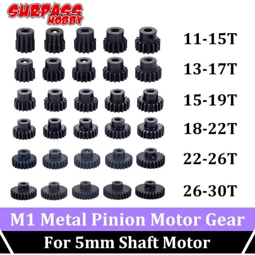 SURPASS HOBBY 5PCS M1 Metal Pinion Motor Gear 11T 12T 13T 15T 17T 19T 20T 21T 23T 25T 27T 29T 30T 5mm Shaft for 1/8 RC Car Motor