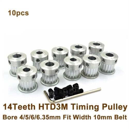 POWGE 10pcs 14 Teeth 3M Timing Belt Pulley Bore 4/5/6/6.35mm Fit Width 10mm HTD 3M Belt 14T 14Teeth HTD3M Pulley CNC Machine