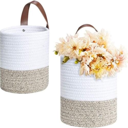 Hand-woven Storage Basket Cotton Rope Storage Bucket Desktop Stand Sundries Container Home Decoration Garden Flower Pot