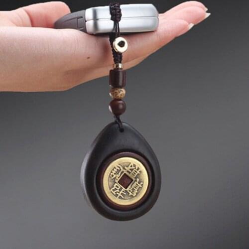 Vintage Brass Money Bag Keychain Pendant Handmade Rope Lucky Feng Shui Hanging Jewelry Ancient Five Emperors Coins Car Key Chain