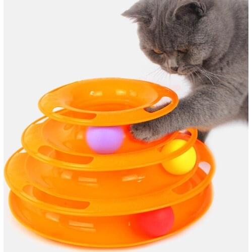 Three Levels Intelligence Kitten Toy For Cat Funny Plastic Tower Tracks Disc Training Amusement Plate Pet Toys Ball