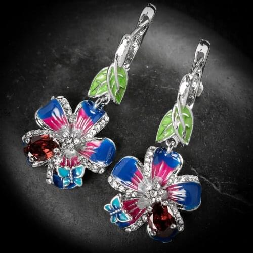Sweet Enamel Butterfly Zircon Womens Earring Europe and America Style Colorful Dangle Earring Jewelry Accessories Whole Sale