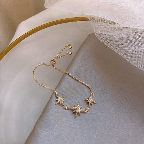 Lucky Bracelet for Women Korean New Trendy Six-pointed Star Charm Bracelets Female Delicate Cuff Bangles Elegant Zircon Jewelry
