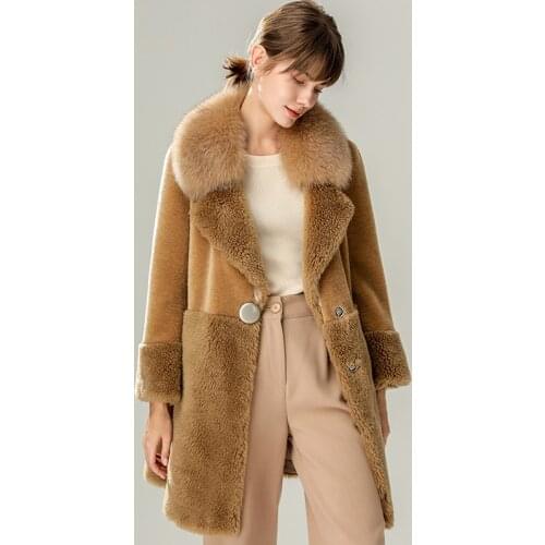 Real Fur Coat Female Fox Fur Collar Sheep Shearling Fur Jackets Winter Jacket Women 100% Woo Coats Chaqueta Mujer MY3986