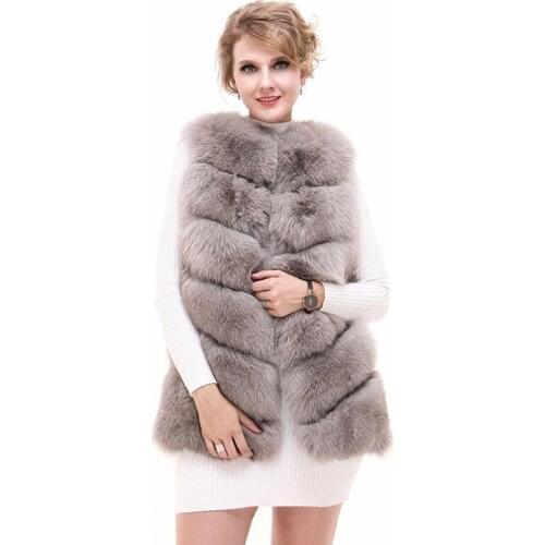 Genuine Fox Fur Vest Autumn Winter Women Warm Waistcoat Outwear Suit LF21016ZGF