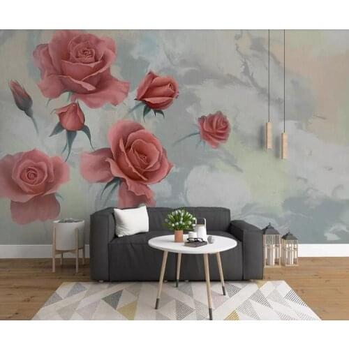 Custom mural wallpaper 3D Nordic minimalist hand-painted rose wall decoration painting