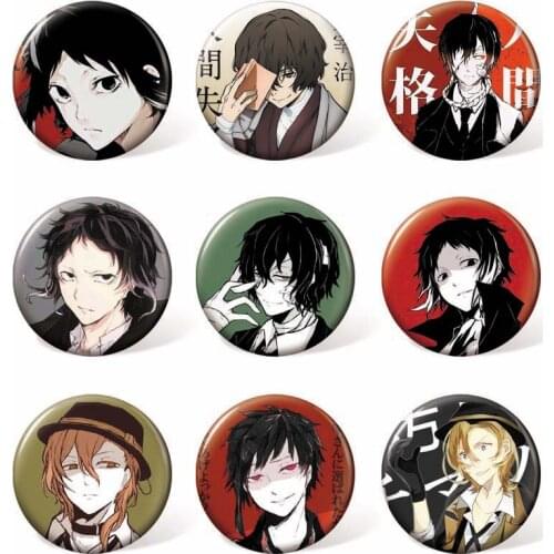9pcs 58mm Bungo Stray Dogs Cartoon Badge Anime Round Brooch Pin