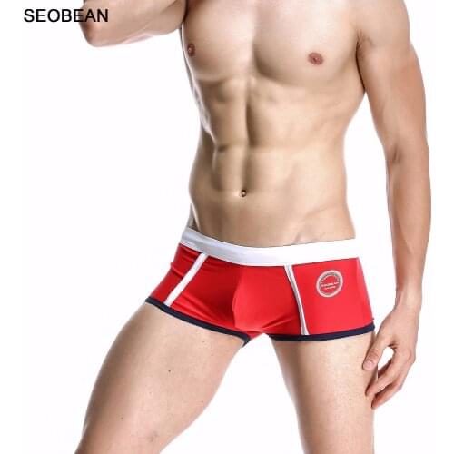 A124 SEOBEAN men swimwear beach board swim shorts briefs blue red swimming trunks boxers triangle swimsuit men sunga de praia