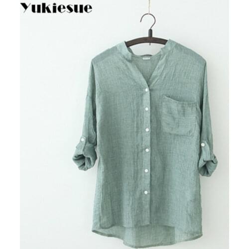 Spring Summer Three Quarter Sleeves Blusas Cotton Linen Plus Size Women Blouse Shirt Harajuku Womens blouses and tops Shirts