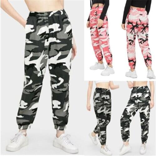 Hot Womens Camouflage Pants Cargo Camo Military Loose Elastic Waist Long Trousers Ladies Fashion Sport Casual Street Hip Hop