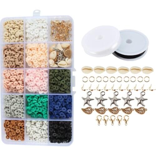 15 Grid Polymer Clay Beads Flat Round Clay Disk Beads Loose Spacer Letter Beads Jewelry DIY Making Necklace Bracelet Finding