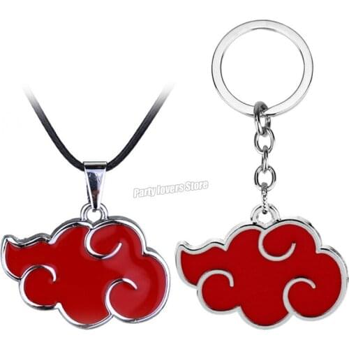 Naruto Keychains Necklace Figures Uchiha Sasuke Cosplay Red Cloud Necklace Mental Jewelry Props Figure Toy mens hip hop jewelry
