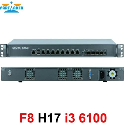 Partaker Firewall Appliance Intel Core i3 6100 pfSense hardware firewall 1u rack case with 8*Intel 1000M LAN ports 4 SFP ports