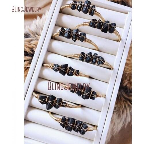 Black Tourmaline Stone Raw Tourmaline Jewelry Crystal Raw Rough Gold Silver Cuff Bracelet Bangle BM27711