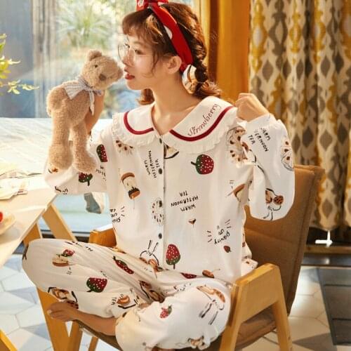 Col Claudi Spring Nightgown Plus Size WomenSleepwear Princess Style Pajama Set Lapel Loose Version Pyjamas Cotton Nighty Cartoon