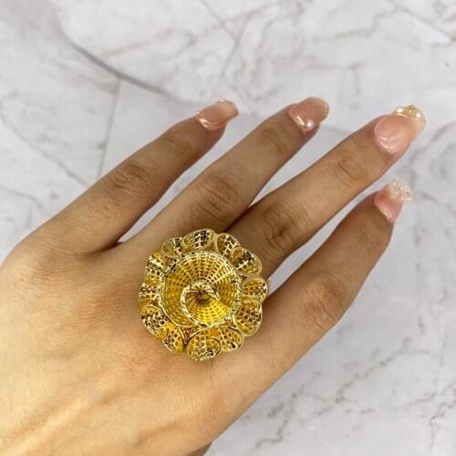 Mulher do Anel Red Rhinestone, Amante do anel de presente, anel novo Grande desenho de Cristal dourado