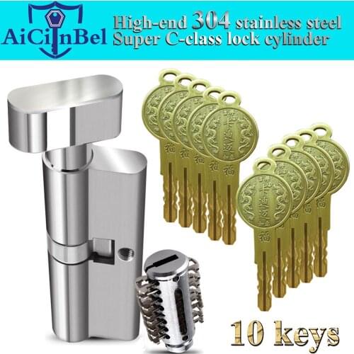 Door cylinder 65 70 75 80 85 90mm Security Copper Lock Cylinder Interior Bedroom Living Security door Handle Brass Key Locking