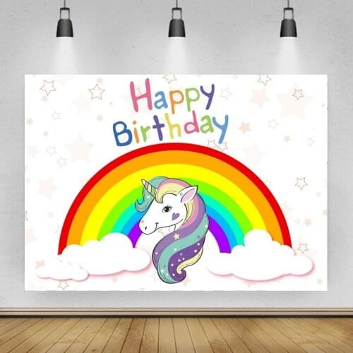 Unicorn with Rainbow Color Baby Shower Portrait Photography Background Vinyl Backdrop Birthday Party Photocall Studio Props