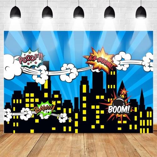 Superhero Theme Backdrop City Night View Tall Buildings Children Party Decoration Photography Backgrounds Cityscape Photo Studio