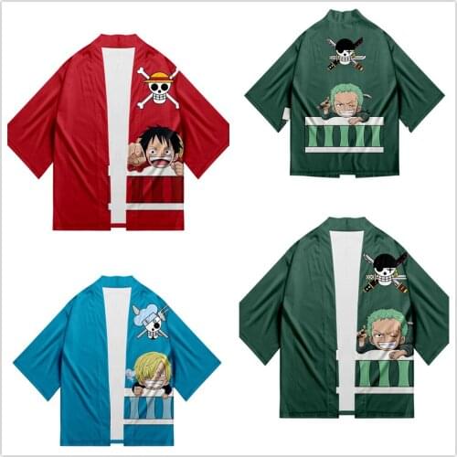 Unisex Kimono Cardigan Top Anime ONE PIECE Roronoa Zoro/ Monkey D. Luffy/Vinsmoke Sanji Cosplay Print Casual Coat for Adult
