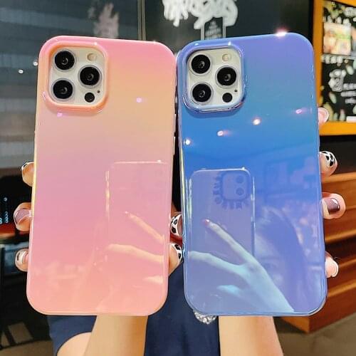 Korea pink Colorful aurora 2 in 1 Soft border Phone Case on For Apple iPhone 11 12 Pro Max MiNi Girl Gift Japan Bling Back Cover