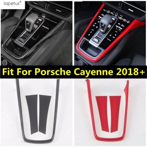 Carbon Fiber Look Red Accessories For Porsche Cayenne 2018 - 2021 ABS Transmission Stalls Gear Shift Box Frame Cover Kit Trim
