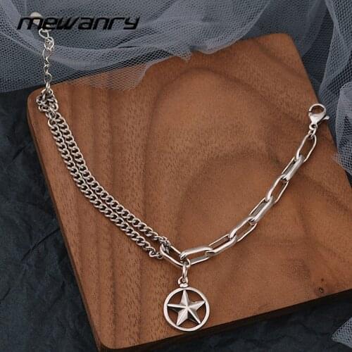 MEWANRY 925 Sterling Silver Splicing Chain Bracelets Couples Accessories Hollow Star Trendy Vintage Thai Silver Party Jewelry