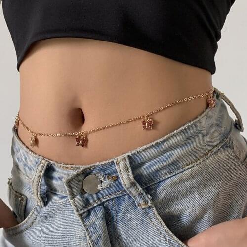 Trendy Metal Ins Golden Waist Chain Womens Sexy Butterfly Tassel Alloy Diamond Pendant Waist Chain Jewelry for Girls