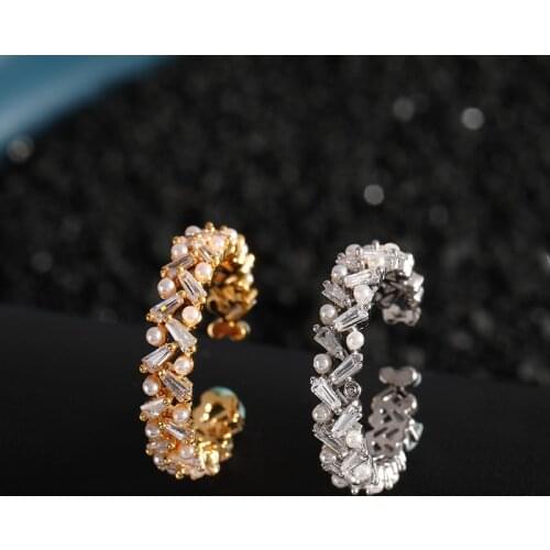 Funmode Fashion Cubic Zircon Pearl Adjustable Rings Couple rings bijoux bague or femme Wholesale FR216