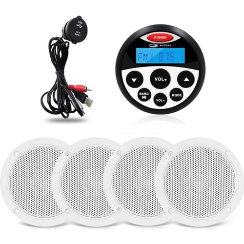 Marine Radio Audio Stereo Bluetooth Sound System Receiver FM AM MP3 Car Player+2 Pairs 4 inch Waterproof Speakers+Boat USB Cable