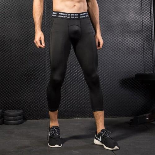 Psvteide mens 3/4 compression pants workout leggings fitness male gym legging push up Yoga Leggings Fitness jumpers trousers man