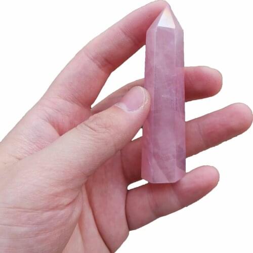 Natural Aura Rose Quartz Crystal Point Wand Healing Stone Meditation Home Decoration Reiki Polished Stone Chakra Tower