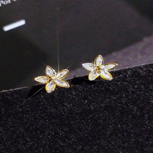 Korean New Arrival Sweet Minimalist Flower Blossoms Stud Earrings with Crystal Rhinestone for Women Elegant Party Holiday