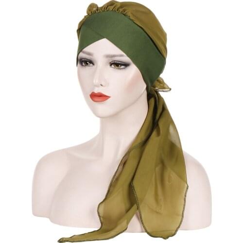 New Forehead Cross Chiffon Muslim Turban Inner Hijab Caps For Women Solid Color Islamic Hijabs Turbante Mujer Ready To Wear