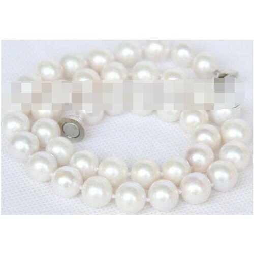 Natural 17" 10-11mm round white freshwater pearls necklace magnet clasp E8674