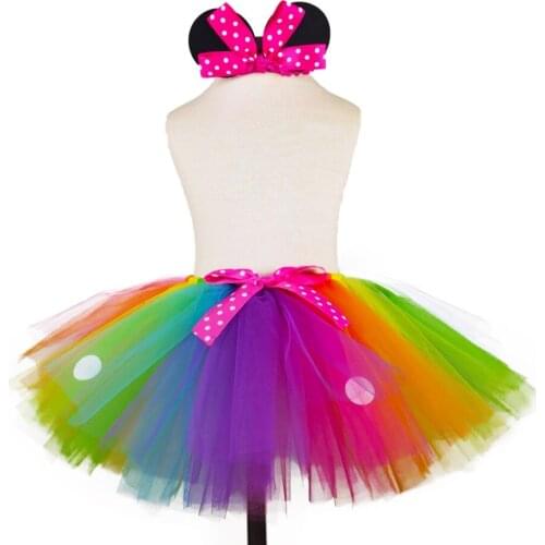 Rainbow Mickey Tutu Skirt Baby Girls Ballet Tulle Pettiskirts Underskirt with Flower Hairbow Kids Birthday Party Costume Skirts