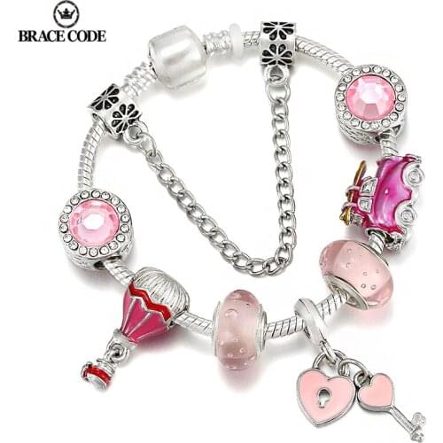 Cross-Border Pink "Travel Balloon Car Loves Your Heart" Panjia Popular DIY Jewelry Charm Bracelet Lucky wealth love Jewelry Gift