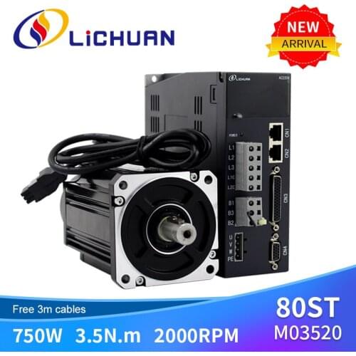 220V AC Servo Engine and Drive for 80mm frame 750w 3.5n.m 80ST-03520 for mach3 CNC spindle Servo Motor
