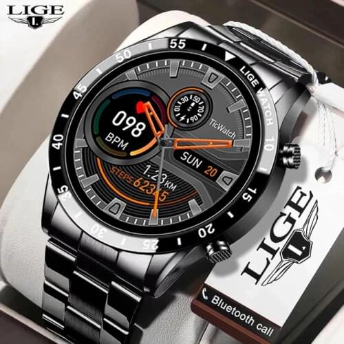 LIGE New Men Smart Watch Heart Rate Blood Pressure IP68 Waterproof Sports Fitness Watch Luxury Smart Watch Male For IOS Android