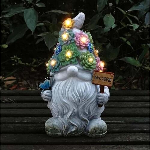 Solar Led Light Outdoor Garden Aesthetic Gift Garden Resin Gnome Statue Decoration Light Kawaii Room Decor Garden Decoration