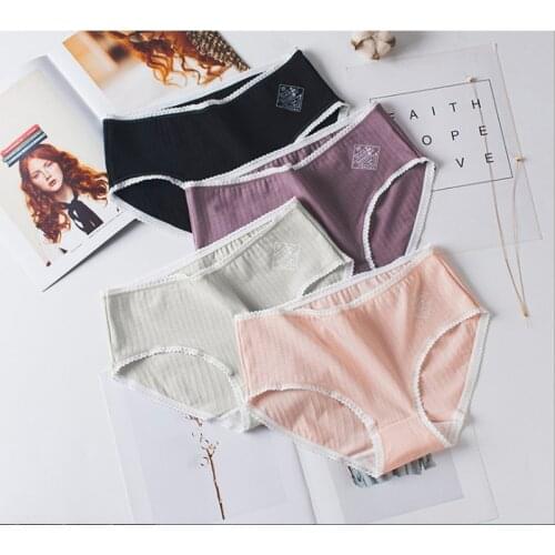 Underwear 5pc/bag new cotton lovely middle waist briefs young girl panties solid Teenagers Intimates L -XXL