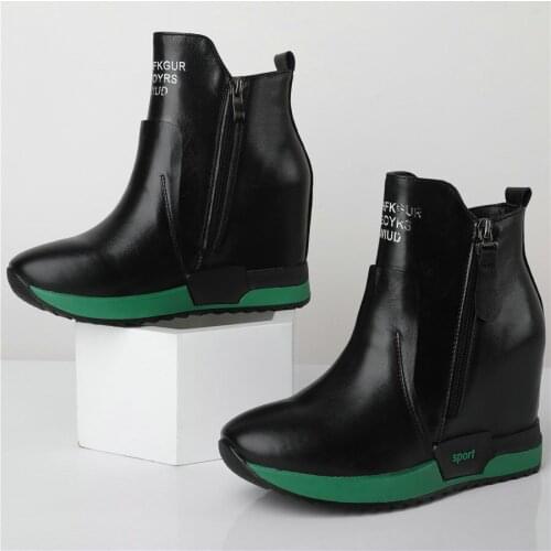Platform Pumps Shoes Women Genuine Leather Hidden Wedges High Heel Ankle Boots Female Round Toe Fashion Sneakers Casual Shoes