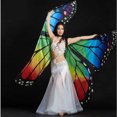 New Performance Women Dancewear Stage Props Polyester Cape Cloak Dance Fairy Wing Butterfly Wings for Belly Dance (with Sticks)