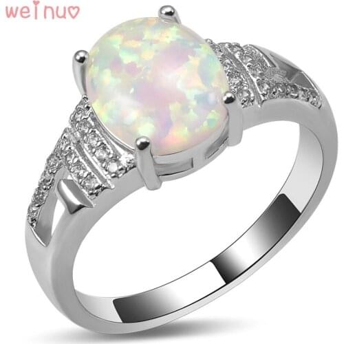 Weinuo White Fire Opal White Crystal Ring 925 Sterling Silver Top Quality Fancy Jewelry Wedding Ring Size 5 6 7 8 9 10 A449